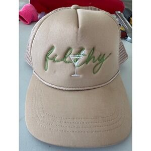 Filthy Martini Trucker Hat Tan Green Embroidery Snapback Mesh Cap FWCA0020